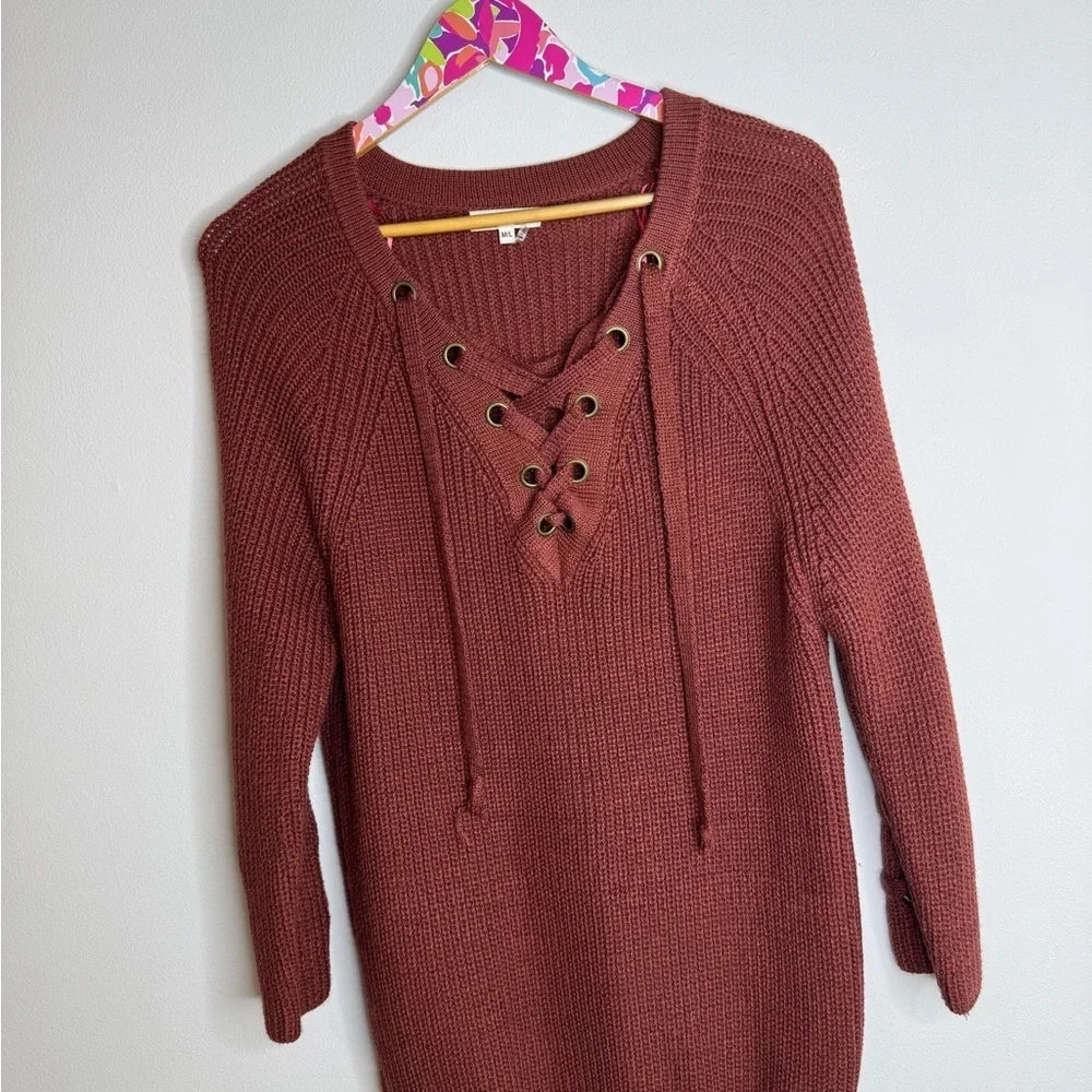 Miracle | Women's Lace-Up Sweater | Rust | Size M/L